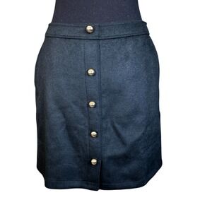 LOFT Black Wool Blend Mini Skirt With Gold Buttons, Size 6, NWT, Minimalist